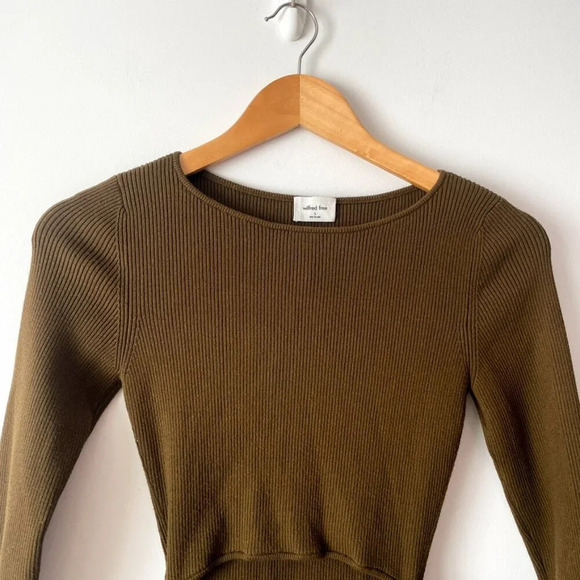 Aritzia Wilfred Free Cut-Out Ribbed Knit Longsleeve Mini Dress Brown Size Small - Picture 3 of 6